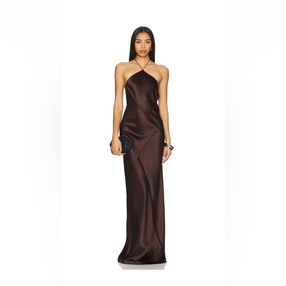 Retrofete Strapless Chocolate Brown Satin Gown